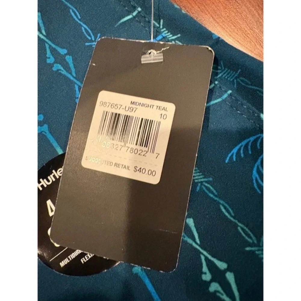 Kids Hurley Board Shorts Teal Blue 4‎ Way StretchPalm Tree Bone Print Size 10 25